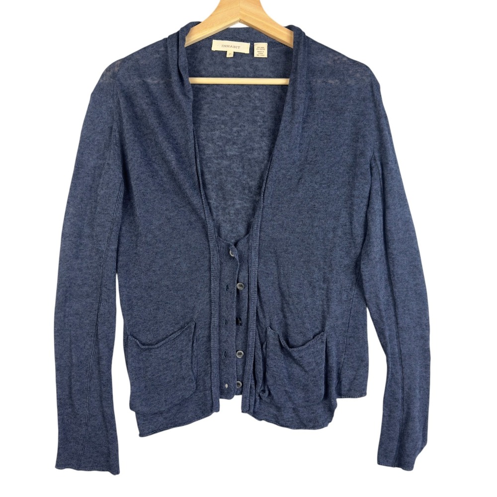 Inhabit Blue Linen Viscose‎ Lightweight Open Front Cardigan Sweater Size P